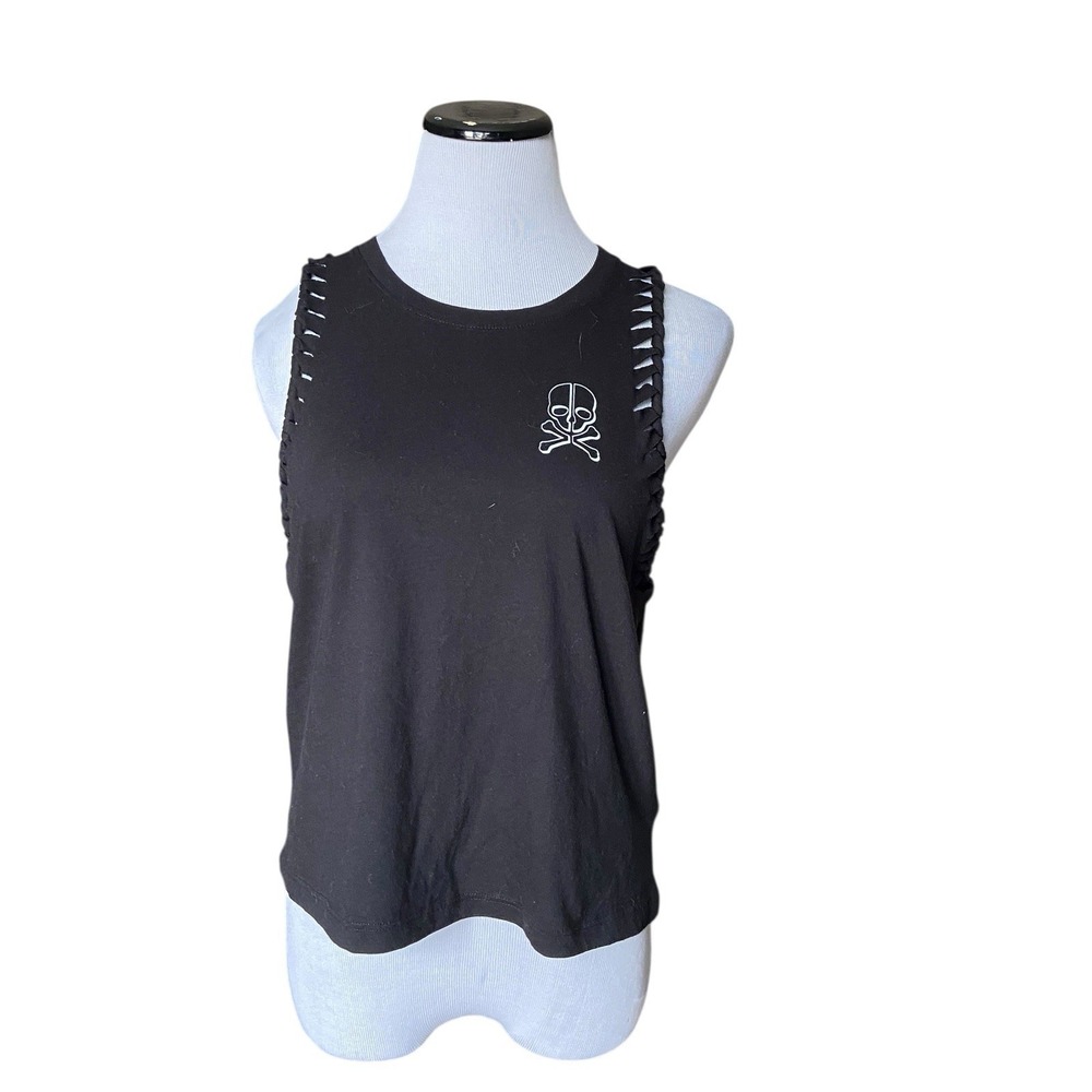 Womens Skull Graphic Tank Size M Black Braided Sleeves Grunge Punk Goth Festival